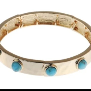 Aqua Stone Gold-Colour Hinged Bracelet