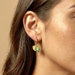 Gold-Colour Stainless Steel Huggie Earrings with Real Stones