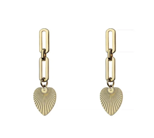 Gold-Plated Stainless Steel Heart & Chain Earrings