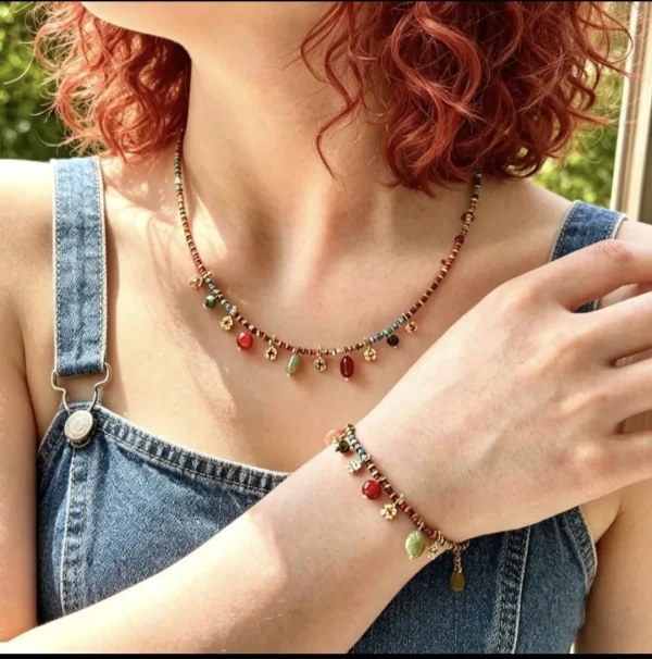 Handmade Real-Stone Necklace with Mini Pendants
