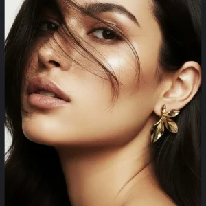 Leaf-Design Gold-Colour Earrings