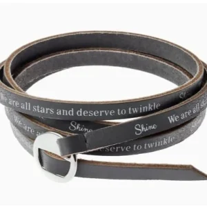 Small-Buckle Leather Wraparound Message Bracelet